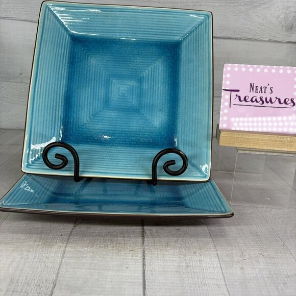 Home Target ZAZEN Reactive Crackled Turquoise Chocolate Out Dinner Plates Set 2 - Picture 1 of 16